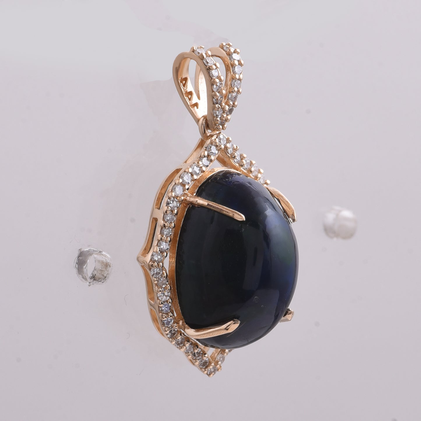 3.57 Ct Oval Cabochon Cut Natural Black Opal 14K Gold Pendant