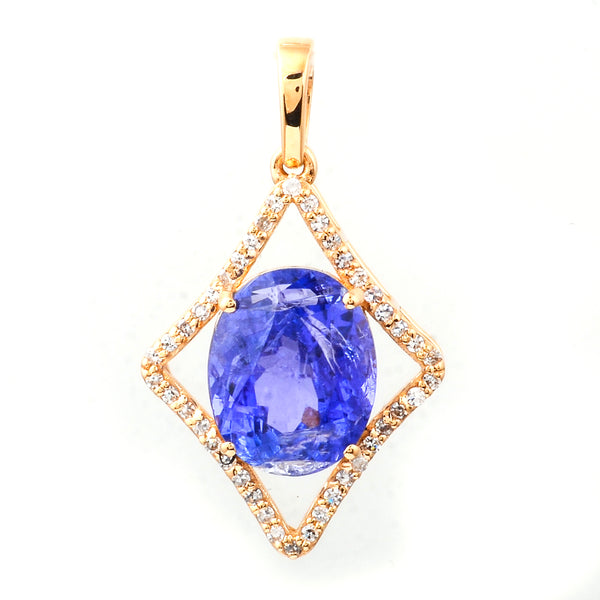 3.55 Ct Oval Mixed Cut Natural Tanzanite 14K Gold Pendant
