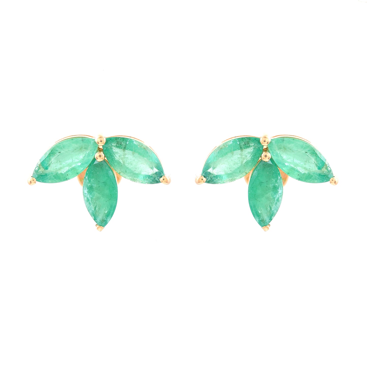 2.07 Ct Marquise Mixed Cut Natural Emerald 14K Gold Earrings