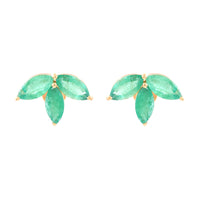 2.07 Ct Marquise Mixed Cut Natural Emerald 14K Gold Earrings