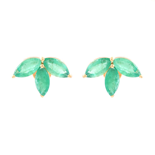 2.07 Ct Marquise Mixed Cut Natural Emerald 14K Gold Earrings