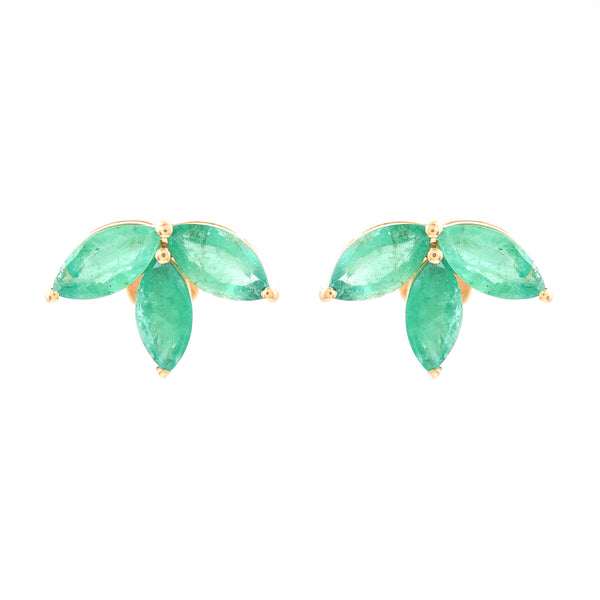 2.07 Ct Marquise Mixed Cut Natural Emerald 14K Gold Earrings