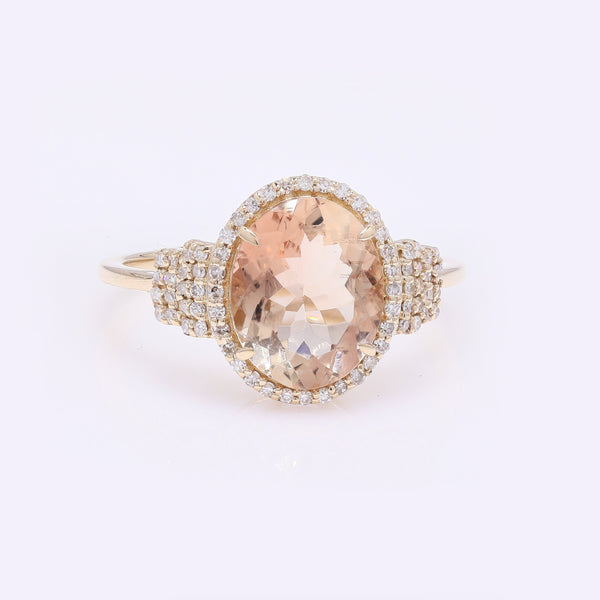 2.41 Ct Oval Mixed Cut Natural Plagioclase Feldspar Sunstone 14K Gold Ring