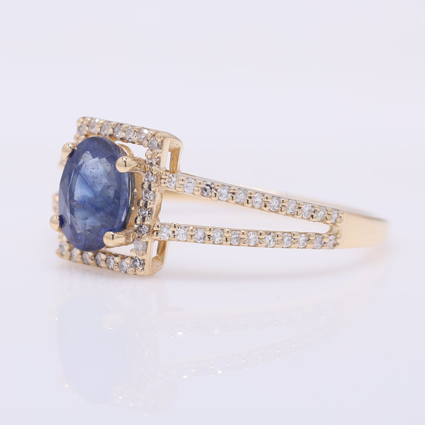 1.34 Ct Oval Mixed Cut Natural Sapphire 14K Gold Ring