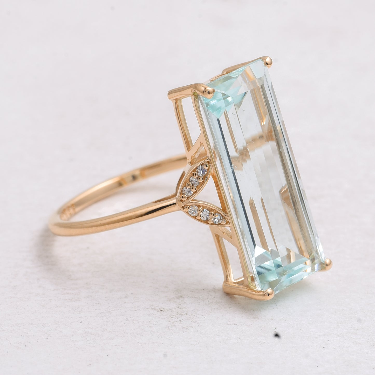 5.90 Ct Rectangle Step Cut Natural Aquamarine 14K Gold Ring