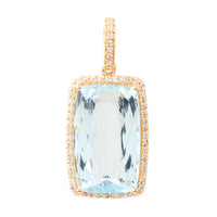 7.36 Ct Cushion Mixed Cut Natural Aquamarine 14K Gold Pendant