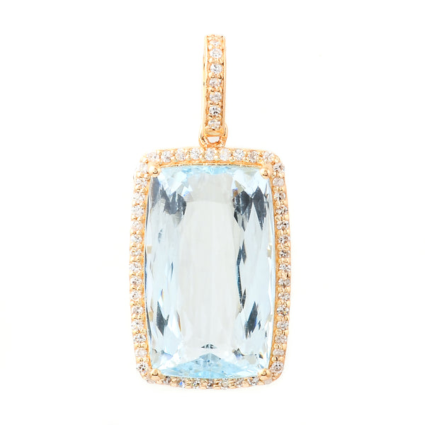 7.36 Ct Cushion Mixed Cut Natural Aquamarine 14K Gold Pendant
