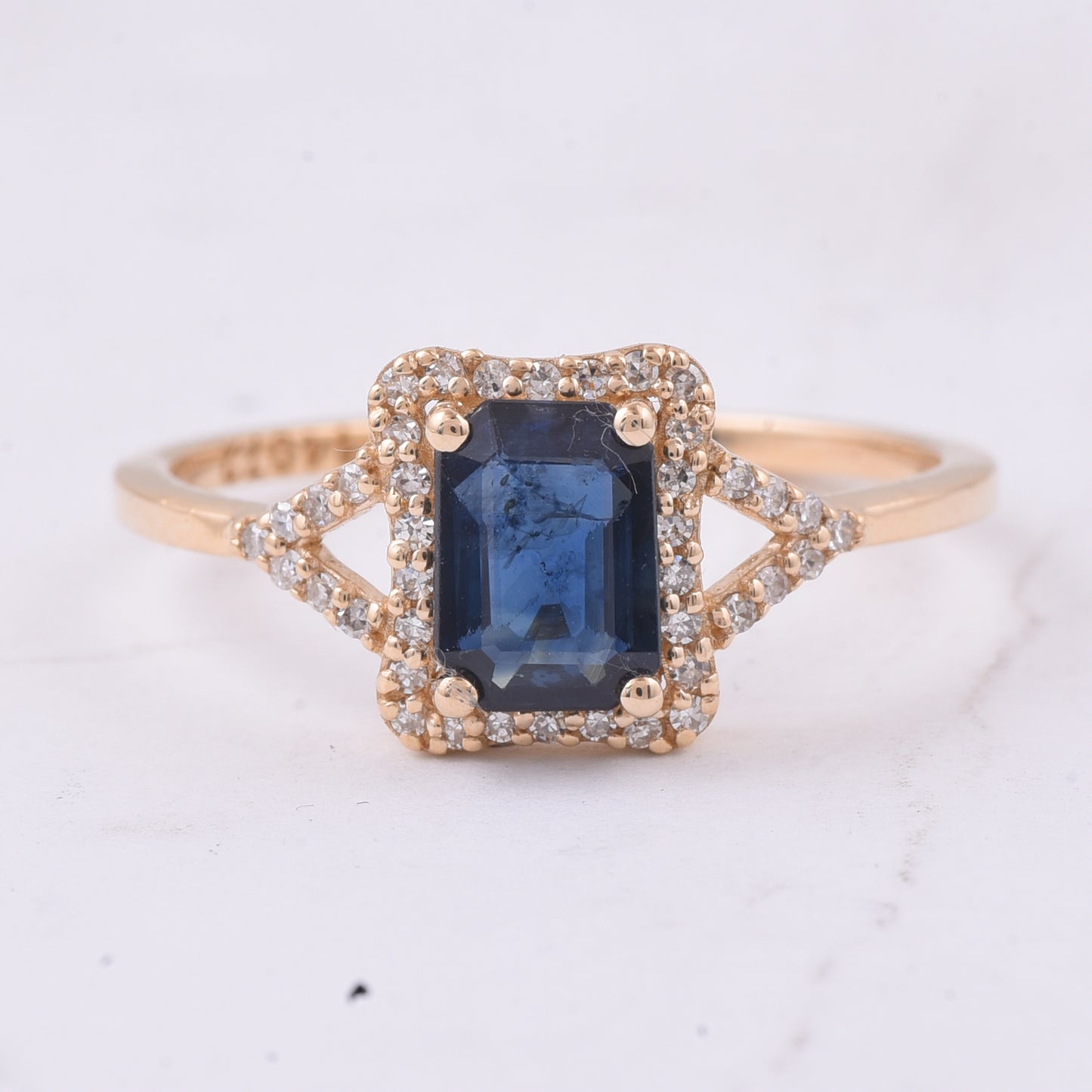 1.09 Ct Octagon Step Cut Natural Sapphire 14K Gold Ring