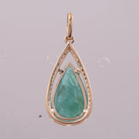 3.44 Ct Pear Mixed Cut Natural Emerald 14K Gold Pendant