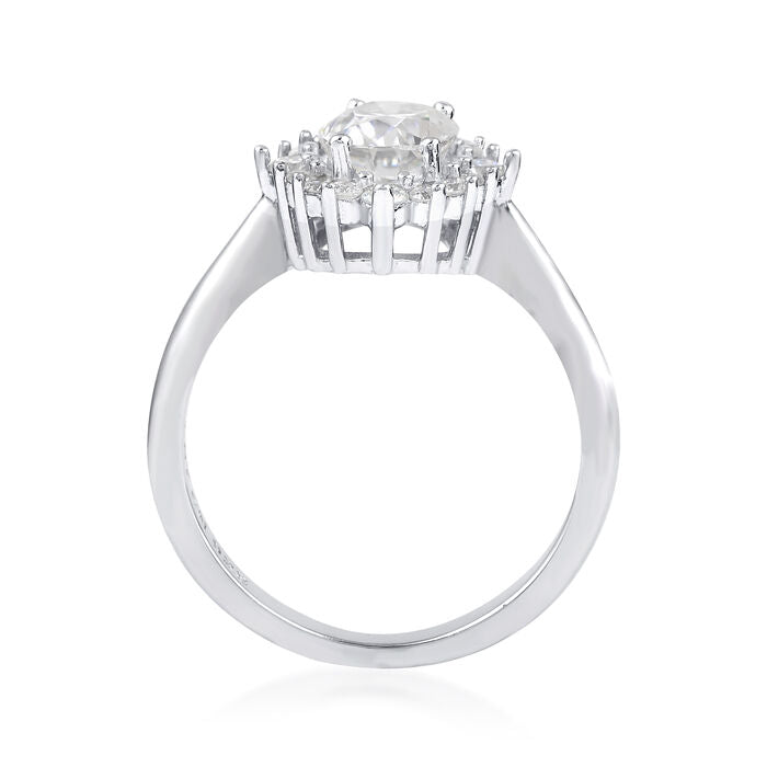 1.55 ct. t.w. Moissanite Halo Ring in Sterling Silver. Size 5