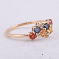 1.29 Ct Round Natural Multi-Coloured Sapphire 14K Gold Ring