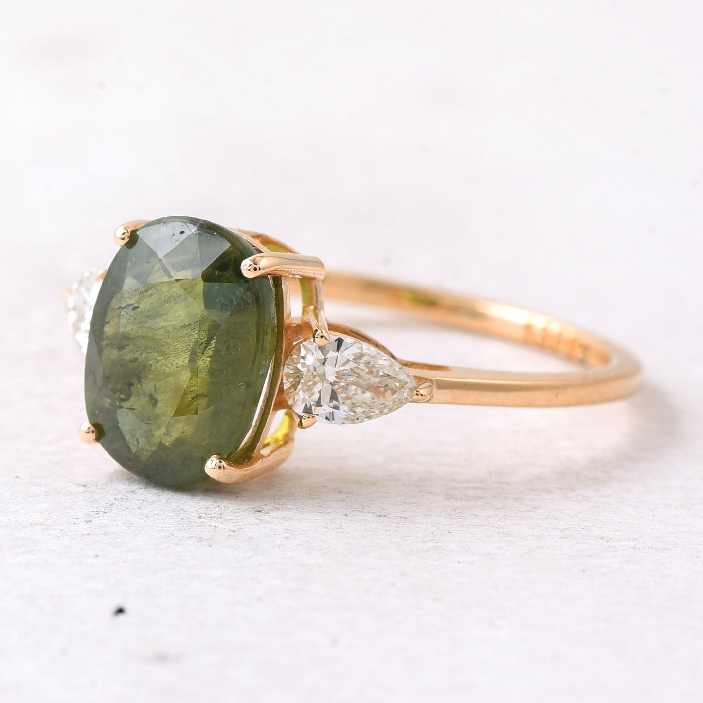 3.51 Ct Oval Mixed Cut Natural Green Sapphire 14K Gold Ring