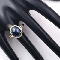 6.08 Ct Oval Cabochon Cut Natural Sapphire 14K Gold Ring