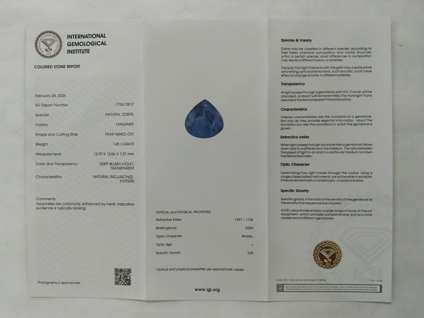 7.45 Natural Zoisite Tanzanite Pear Mixed Cut Gemstone