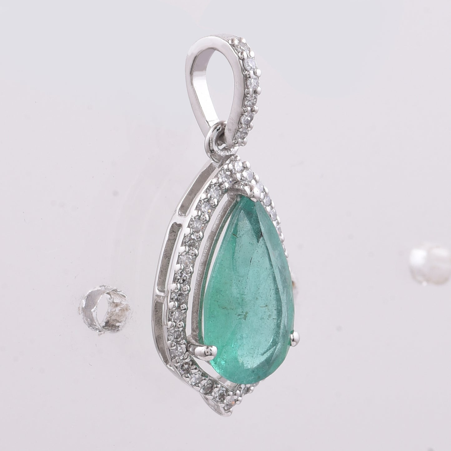 1.38 Ct Pear Natural Emerald 950 Platinum Pendant