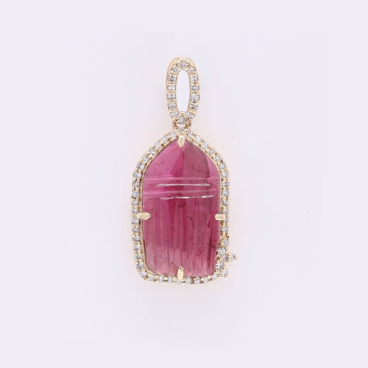 2.97 Ct Fancy Carving Natural Tourmaline 14K Gold Pendant