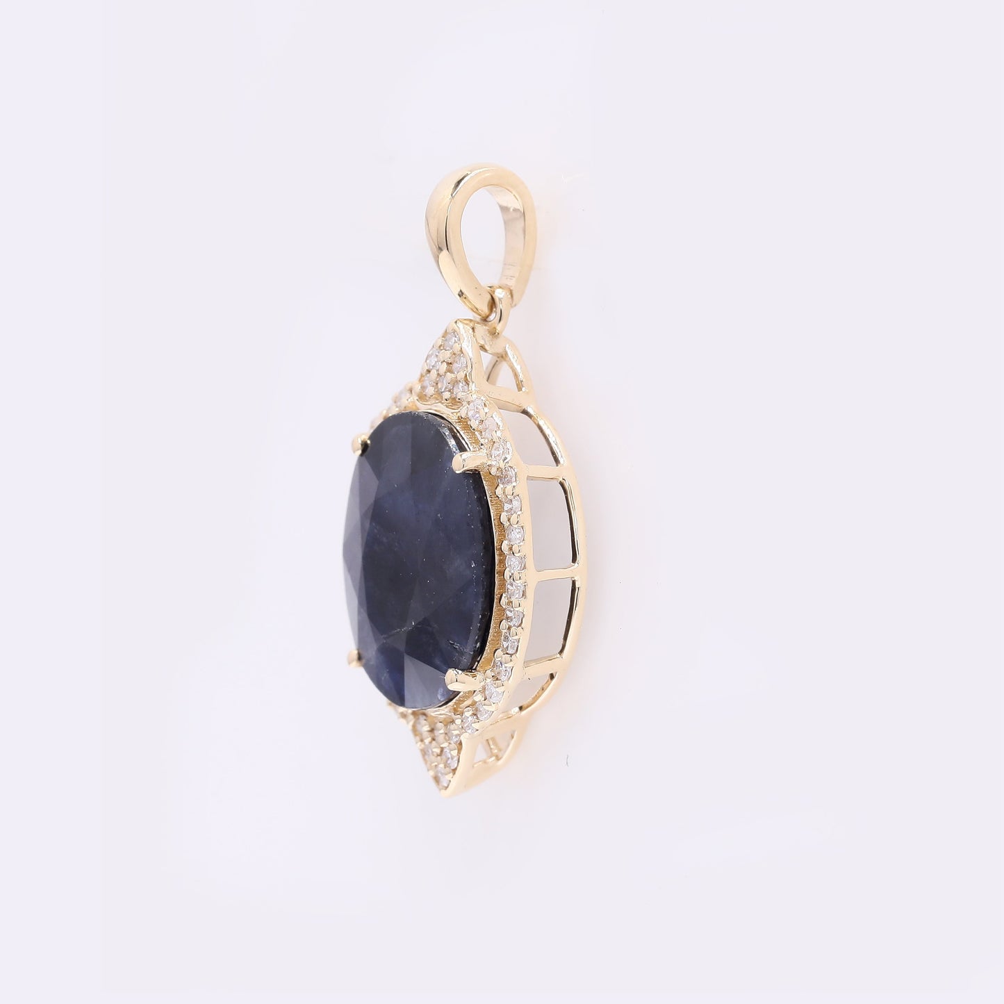 4.36 Ct Oval Mixed Cut Natural Sapphire 14K Gold Pendant