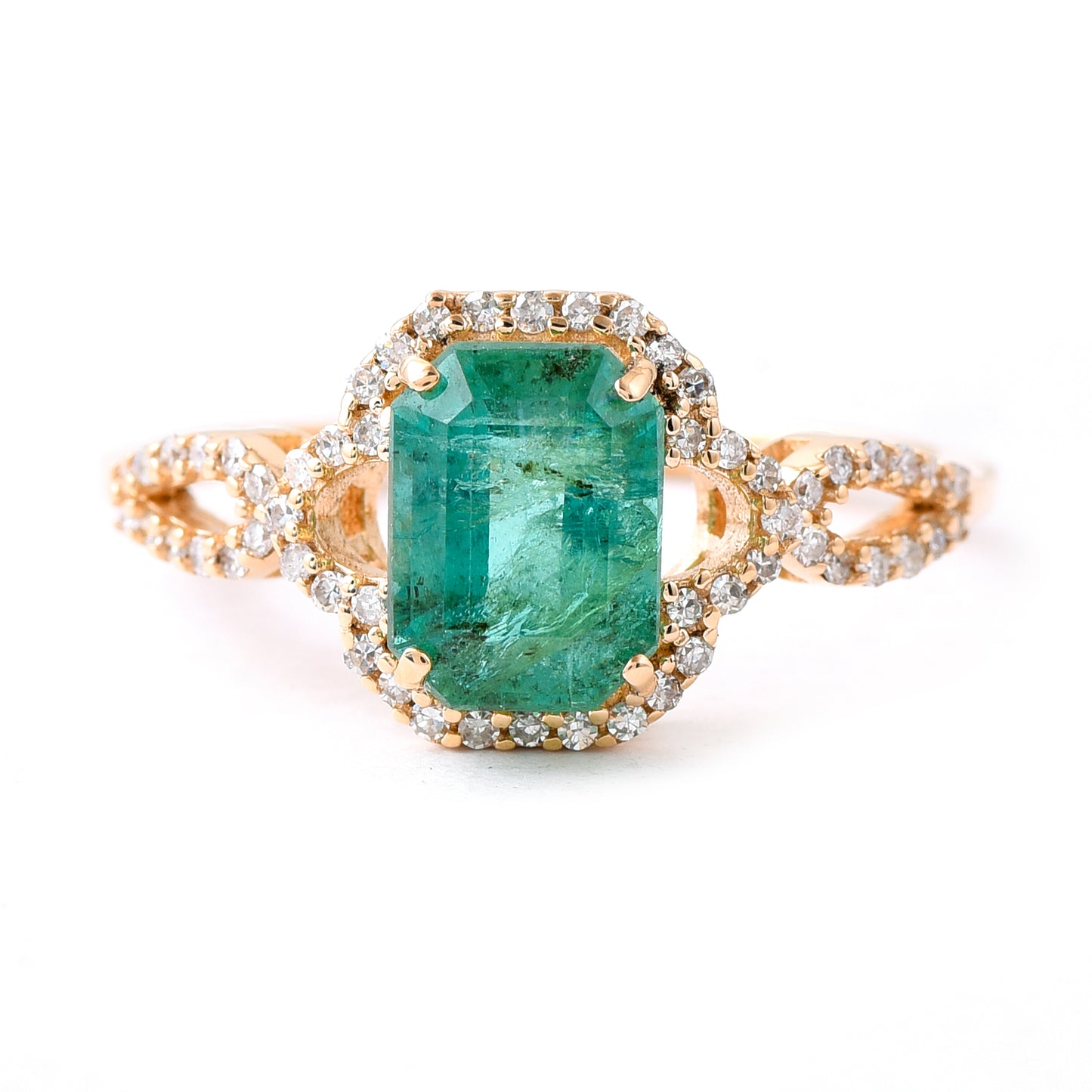 1.84 Ct Octagon Step Cut Natural Emerald 14K Gold Ring