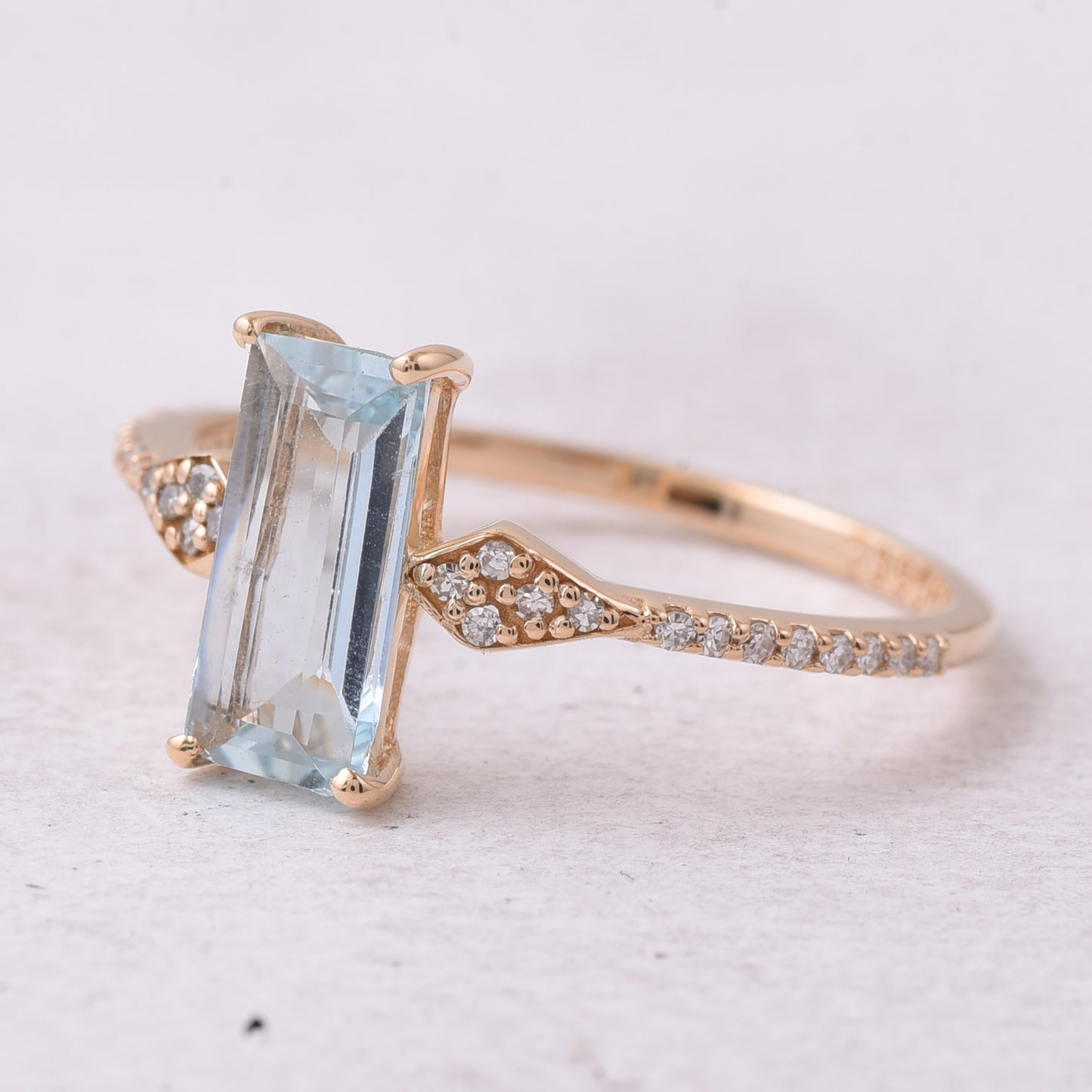 1.01 Ct Rectangle Step Cut Natural Aquamarine 14K Gold Ring
