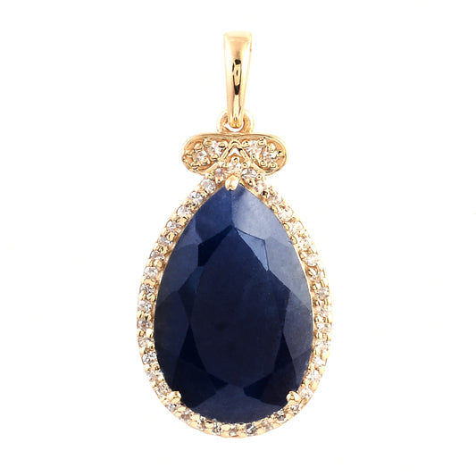 6.70 Ct Pear Mixed Cut Natural Corundum Sapphire 14K Gold Pendant