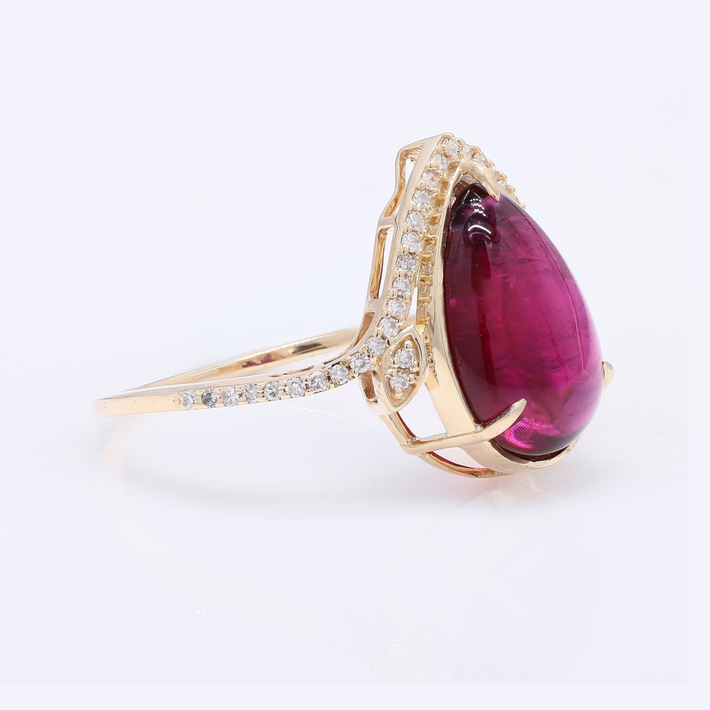 5.64 Ct Pear Cabochon Natural Tourmaline 14K Gold Ring