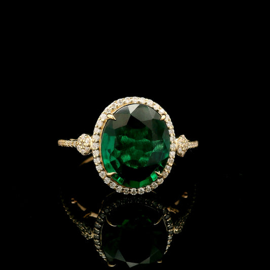 3.53 Ct Oval Mixed Cut Lab Grown Emerald 14K Gold Ring
