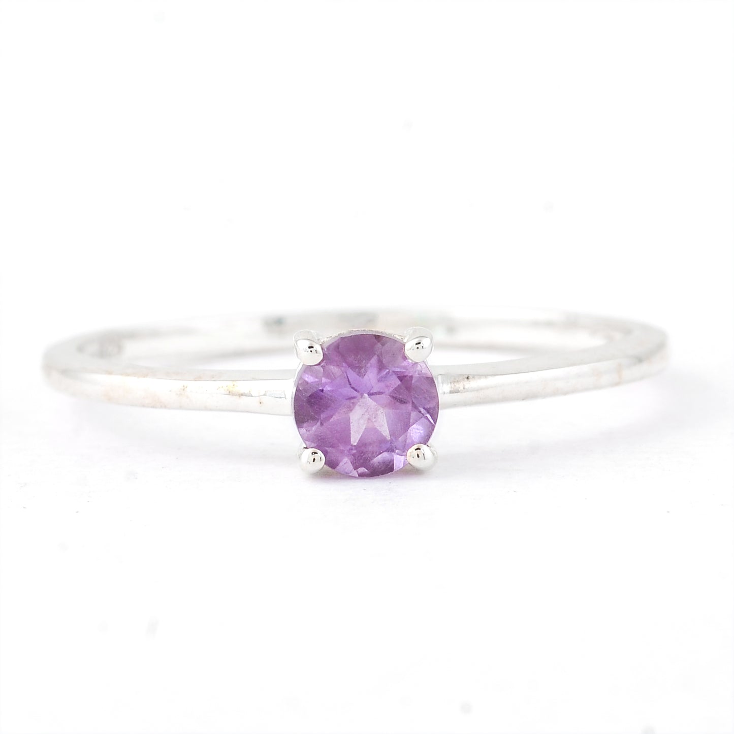 0.35 Ct Round Amethyst, 925 Sterling Silver Ring