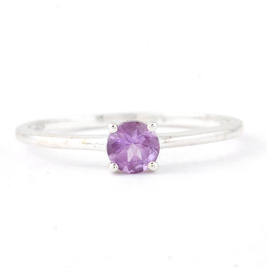 0.35 Ct Round Amethyst, 925 Sterling Silver Ring