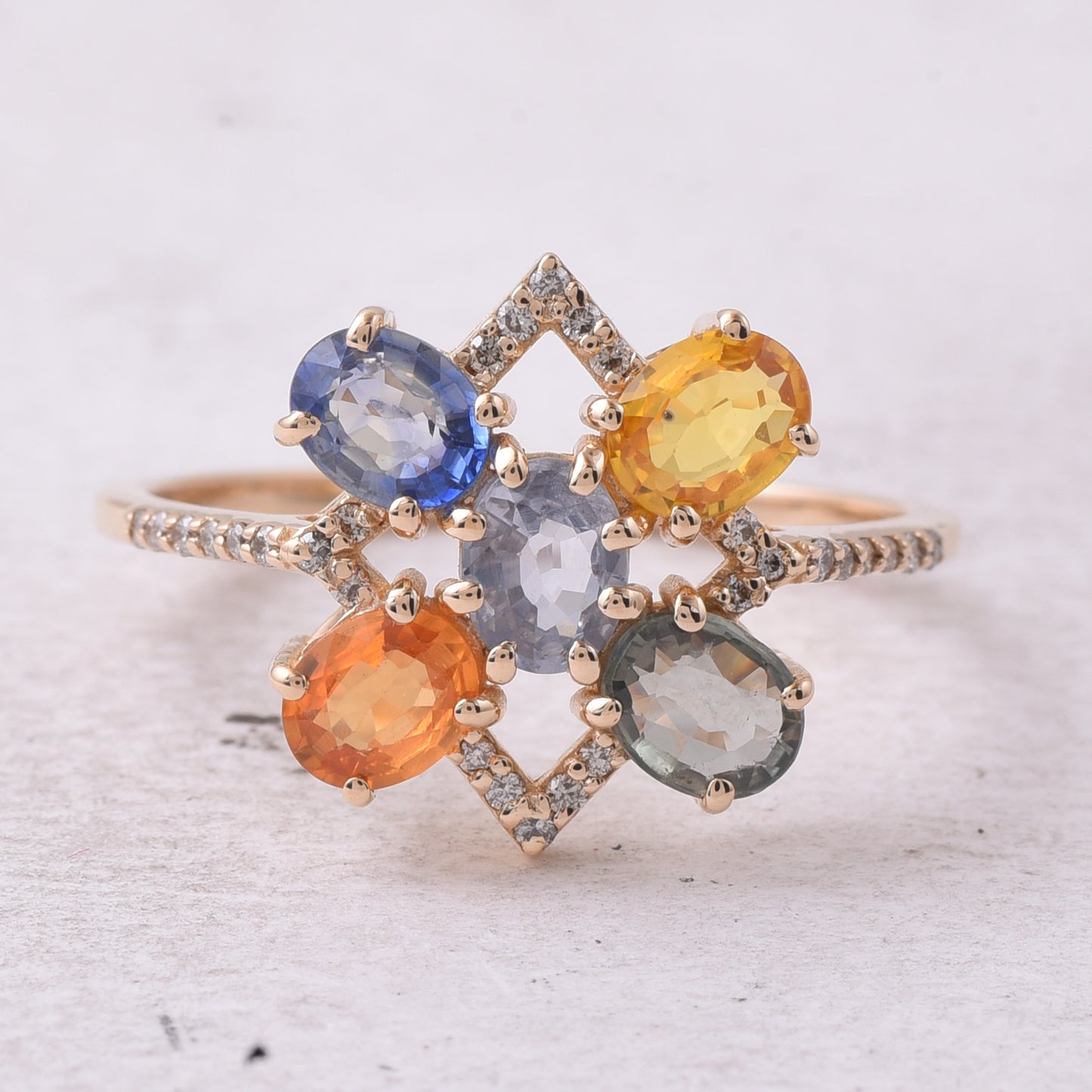 1.80 Ct Oval Mixed Cut Natural Multi-Coloured Sapphire 14K Gold Ring