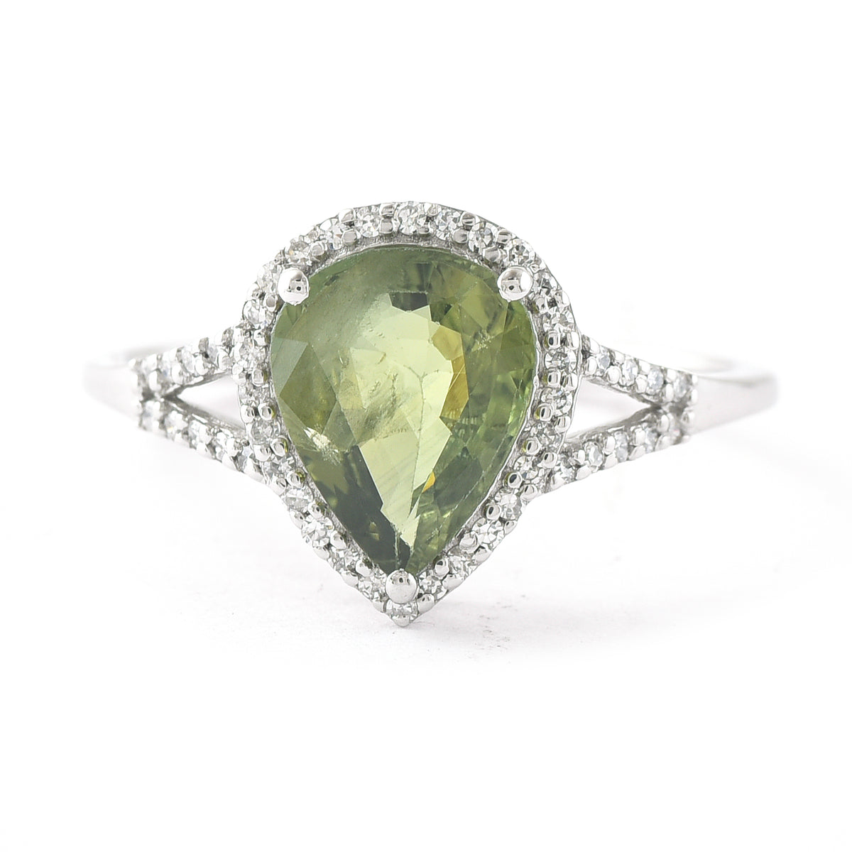 2.06 Ct Pear Mixed Cut Natural Green Sapphire 950 Platinum Ring