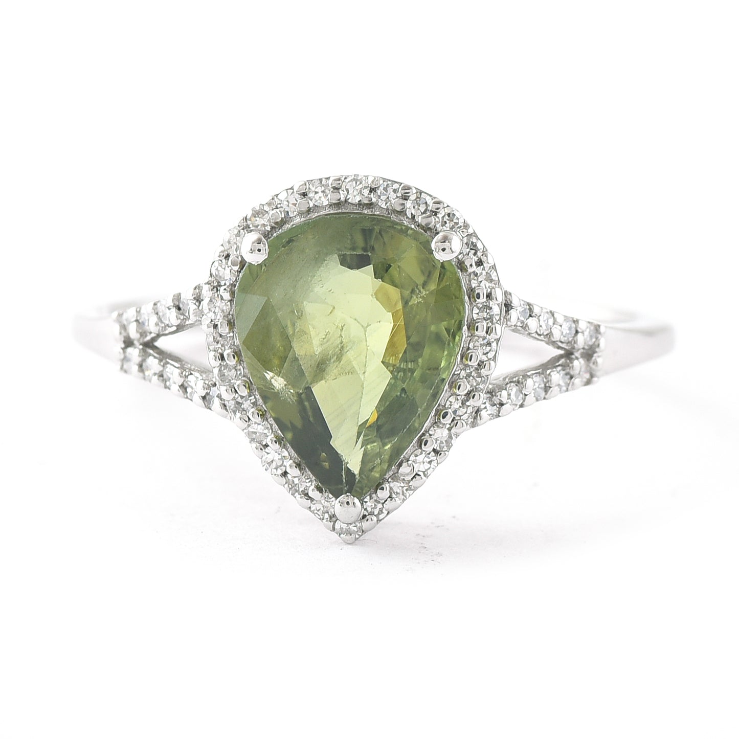2.06 Ct Pear Mixed Cut Natural Green Sapphire 950 Platinum Ring