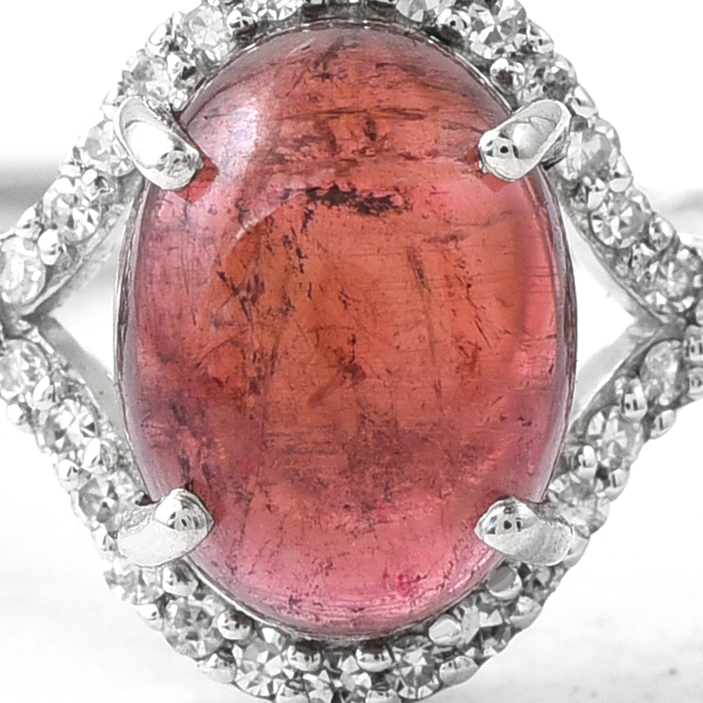 3.06 Ct Oval Cabochon Cut Natural Pink Tourmaline 950 Platinum Ring