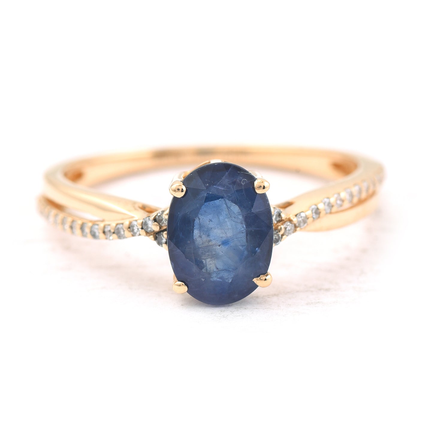 1.82 Ct Oval Mixed Cut Natural Sapphire 14K Gold Ring