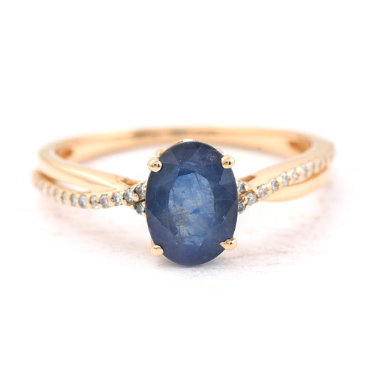 1.82 Ct Oval Mixed Cut Natural Sapphire 14K Gold Ring