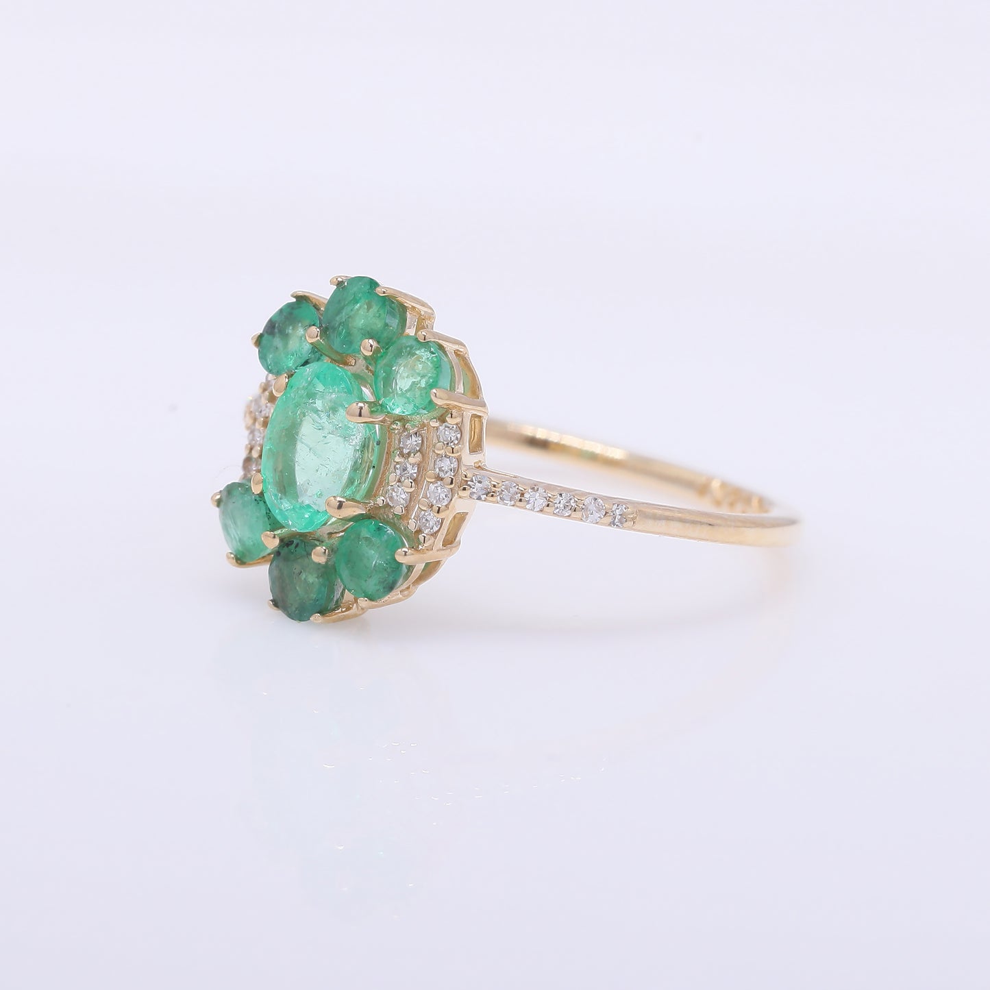 1.23 Ct Oval Mixed Cut, Round Mixed Cut Natural Emerald 14K Gold Ring