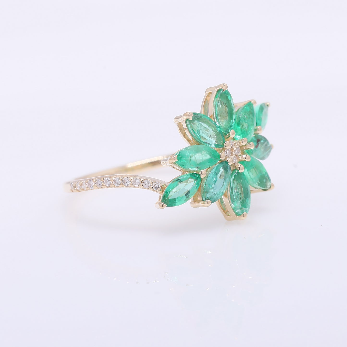 1.62 Ct Marquise Mixed Cut Natural Emerald 14K Gold Ring