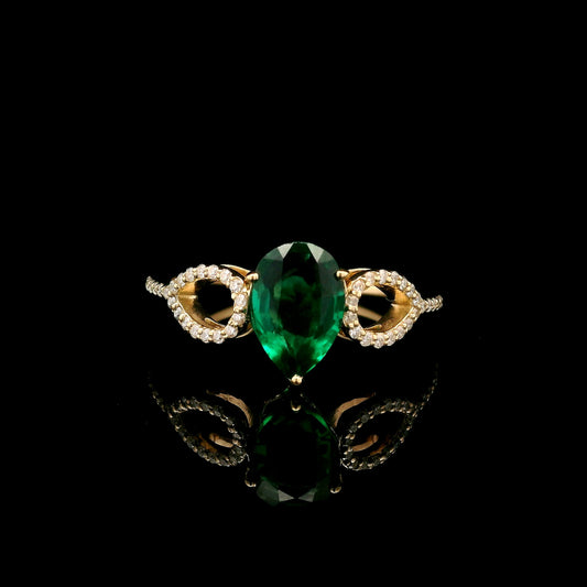 1.29 Ct Pear Mixed Cut Lab Grown Emerald 14K Gold Ring