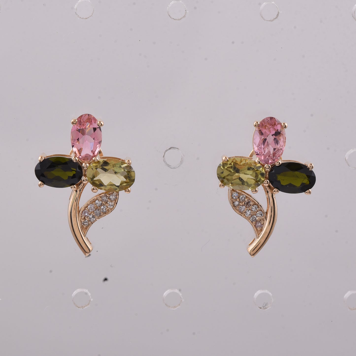 3.14 Ct Oval Natural Multi-Coloured Tourmaline 14K Gold Earrings