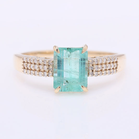 1.41 Ct Octagon Step Cut Natural Emerald 14K Gold Ring