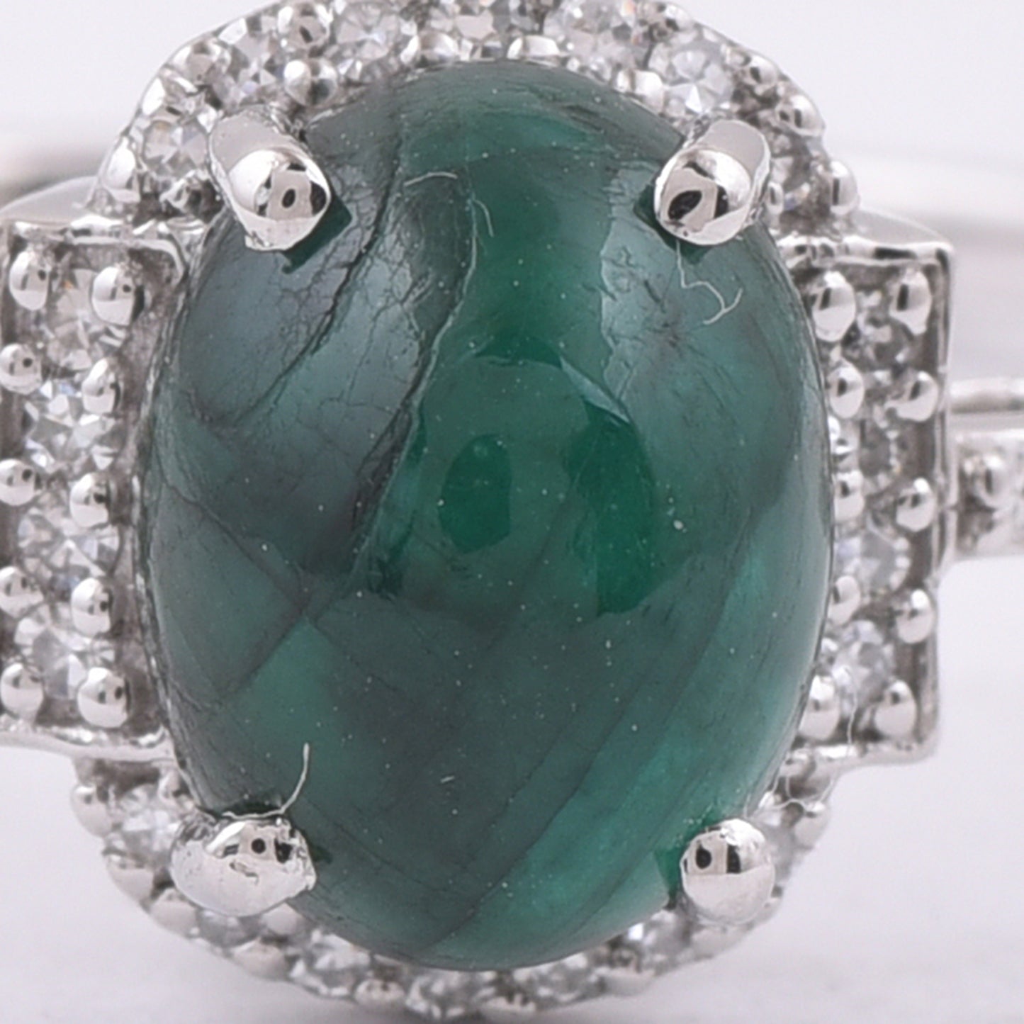 1.63 Ct Oval Cabochon Cut Natural Emerald 950 Platinum Ring