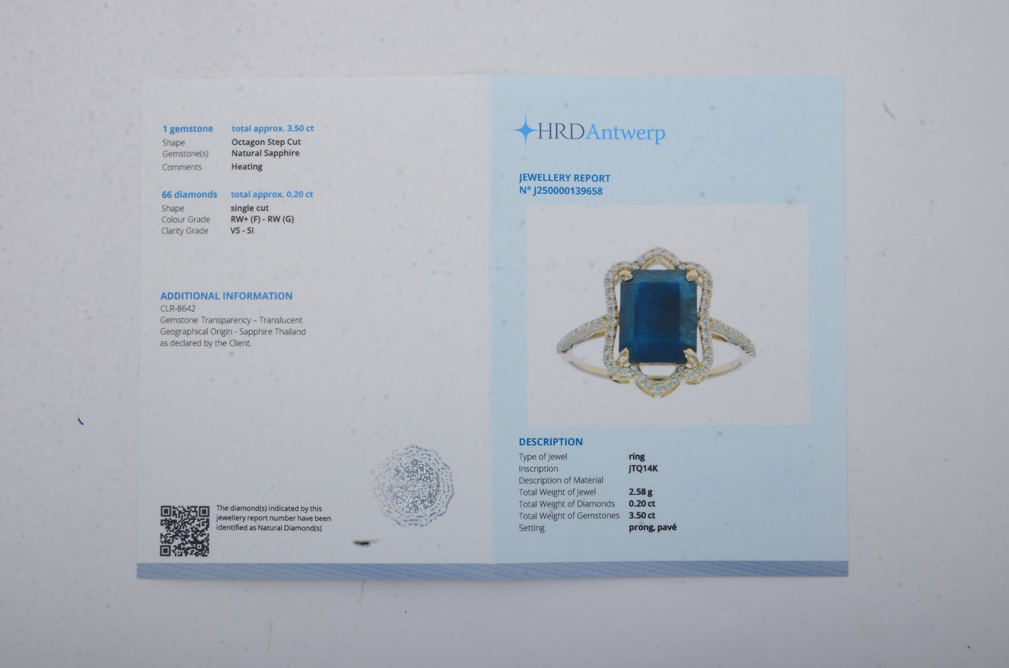 3.70 Ct Octagon Step Cut Natural Sapphire 14K Gold Ring
