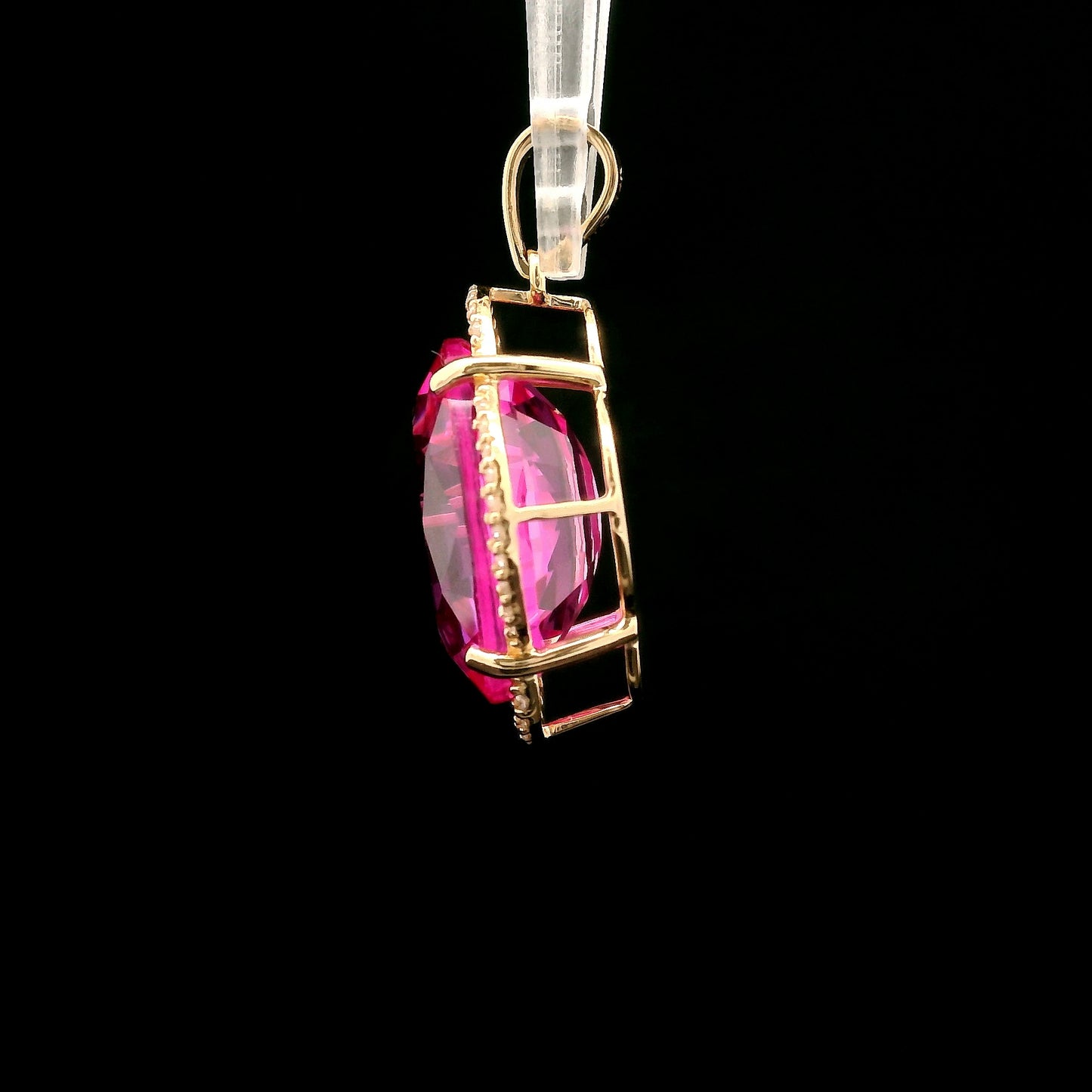 10.50 Ct Oval Mixed Cut Lab Grown Pink Sapphire 14K Gold Pendant