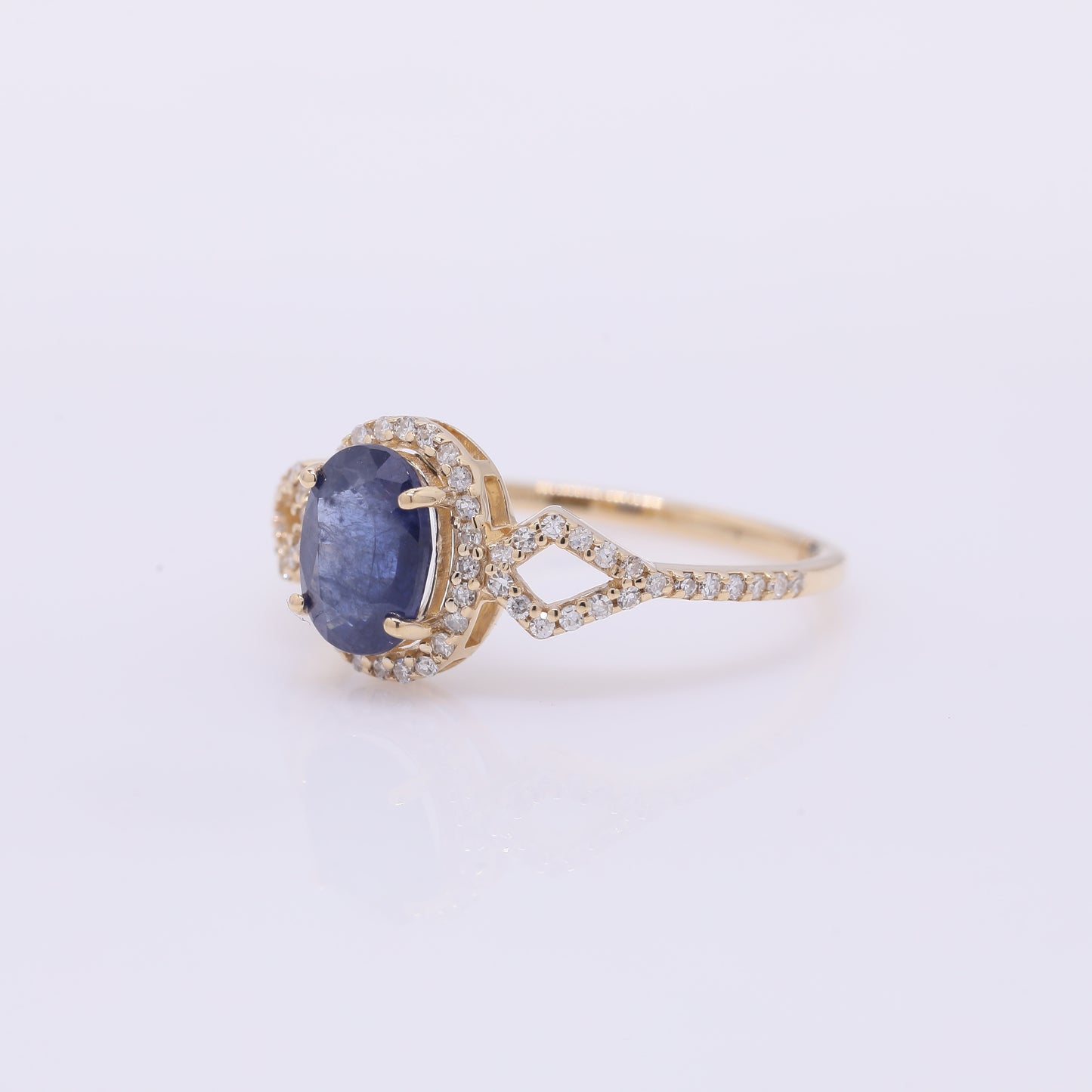 1.52 Ct Oval Mixed Cut Natural Sapphire 14K Gold Ring