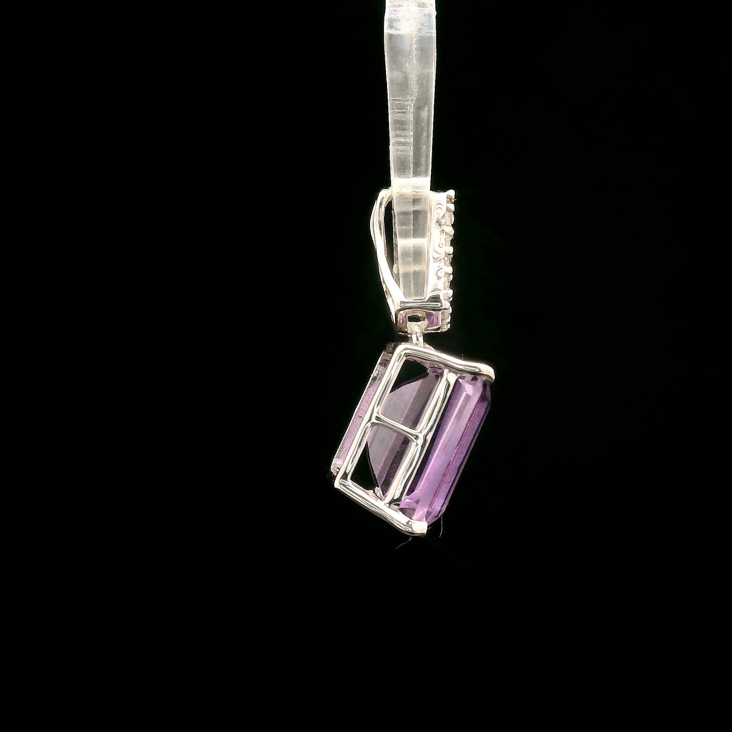 3.44 Ct Octagon Amethyst, White Zircon 925 Sterling Silver Pendant