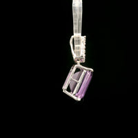 3.44 Ct Octagon Amethyst, White Zircon 925 Sterling Silver Pendant