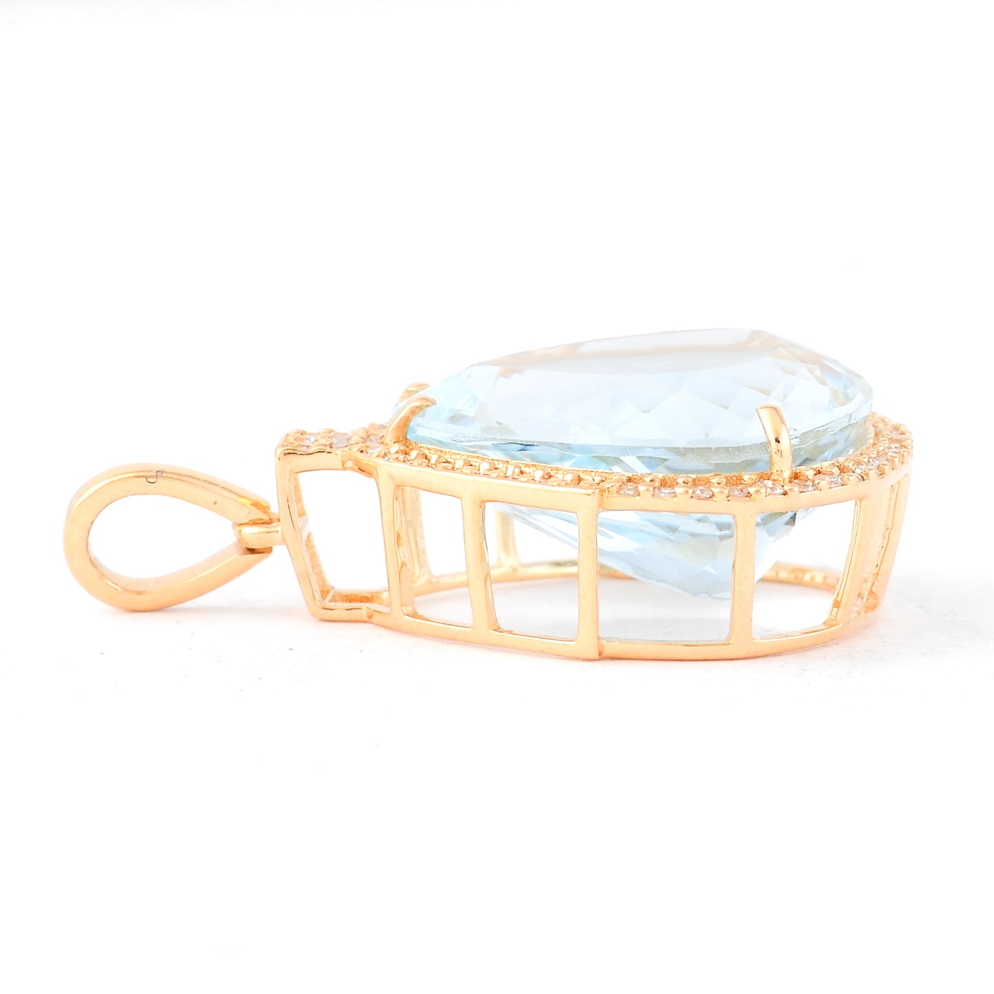 7.05 Ct Pear Mixed Cut Natural Aquamarine 14K Gold Pendant