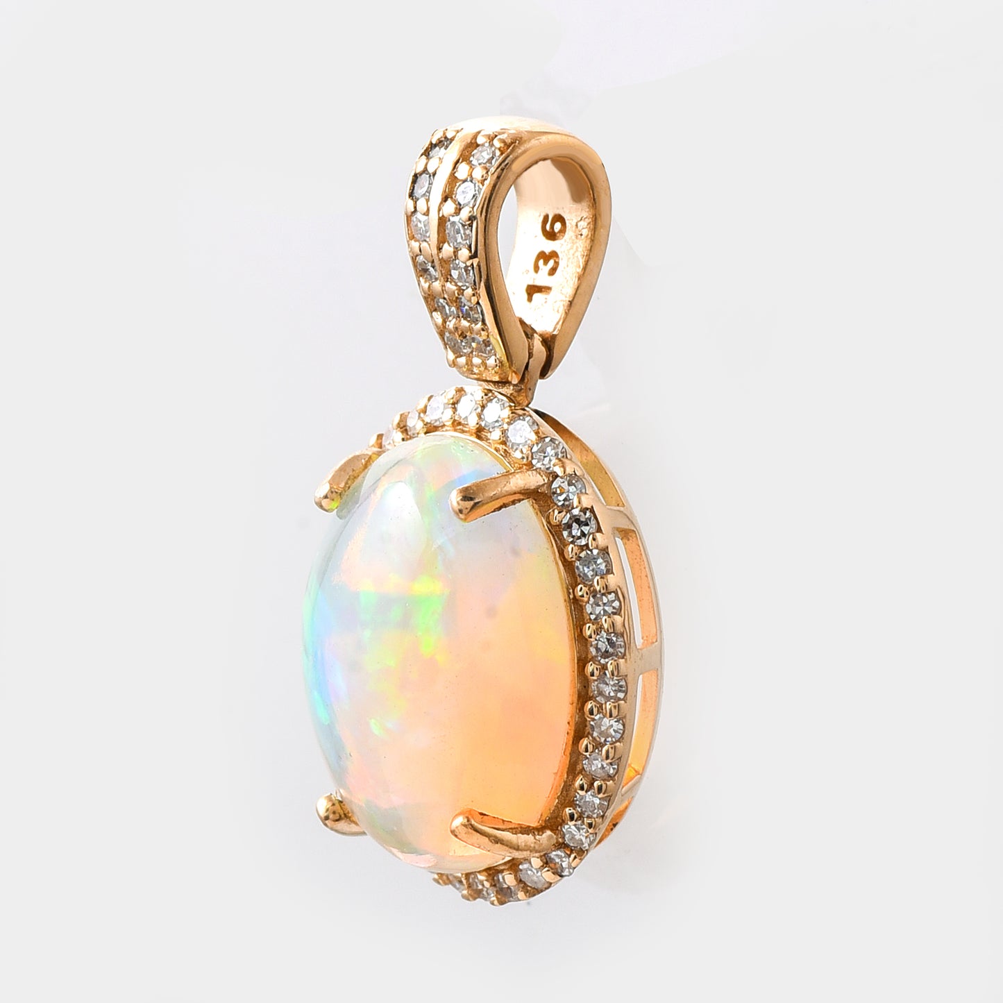 2.04 Ct Oval Cabochon Cut Natural Opal 14K Gold Pendant