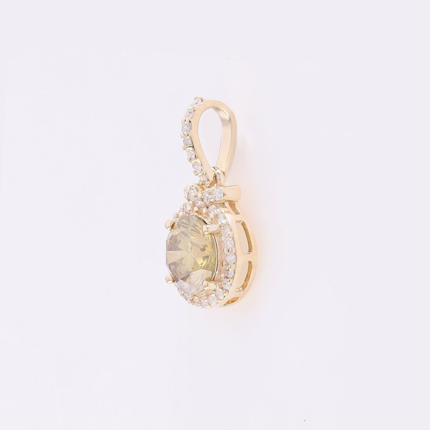 0.79 Ct Round Yellow Diamond 14K Gold Pendant