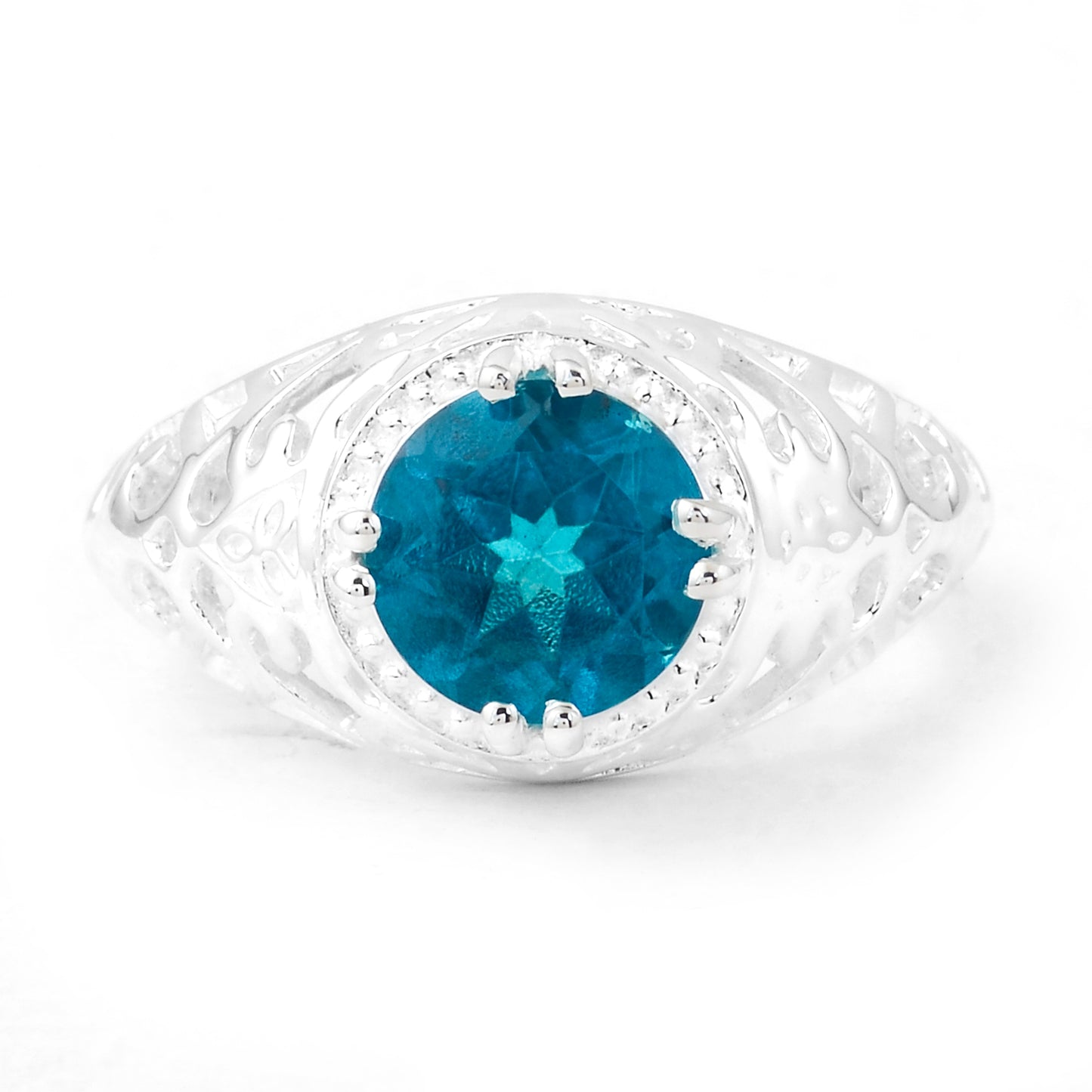 2.42 Ct Round Paraiba Topaz 925 Sterling Silver Ring