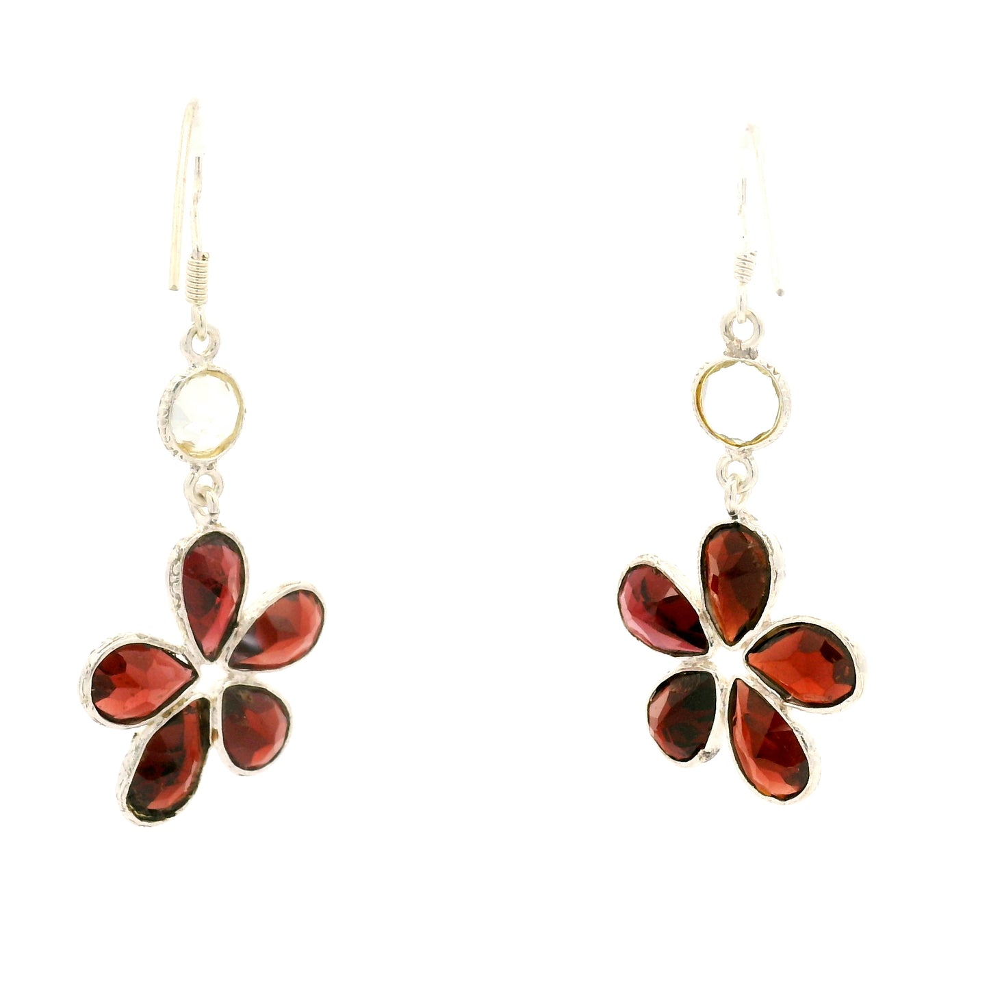 11.95 Ct White Topaz, Garnet 925 Sterling Silver Earrings